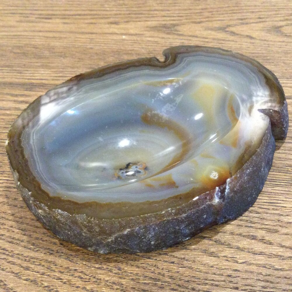 Vintage Agate Slice Trinket Dish | Rock Trinket Dish | Agate Rock with Divet |